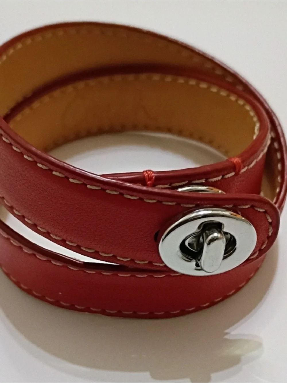 Coach Red Leather Strap with Silver-Tone Eyelet